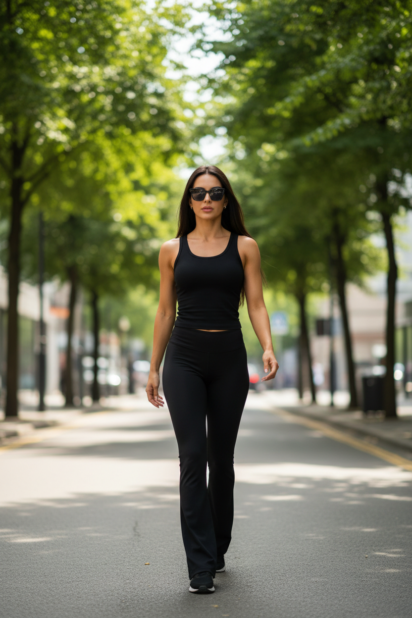 Clean all-black Belle activewear look