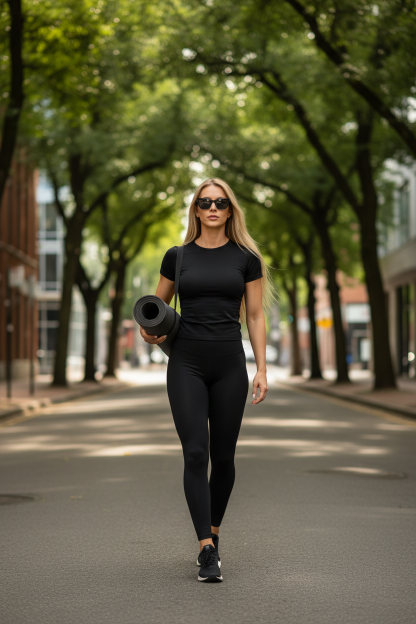 Smooth all-black Athea activewear